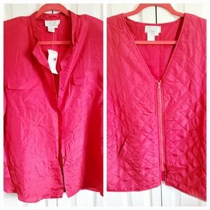 EL LA Designs L Shirt & Vest Two Pc Set Pure Silk‎ Red Quilted Vest Vintage NWT